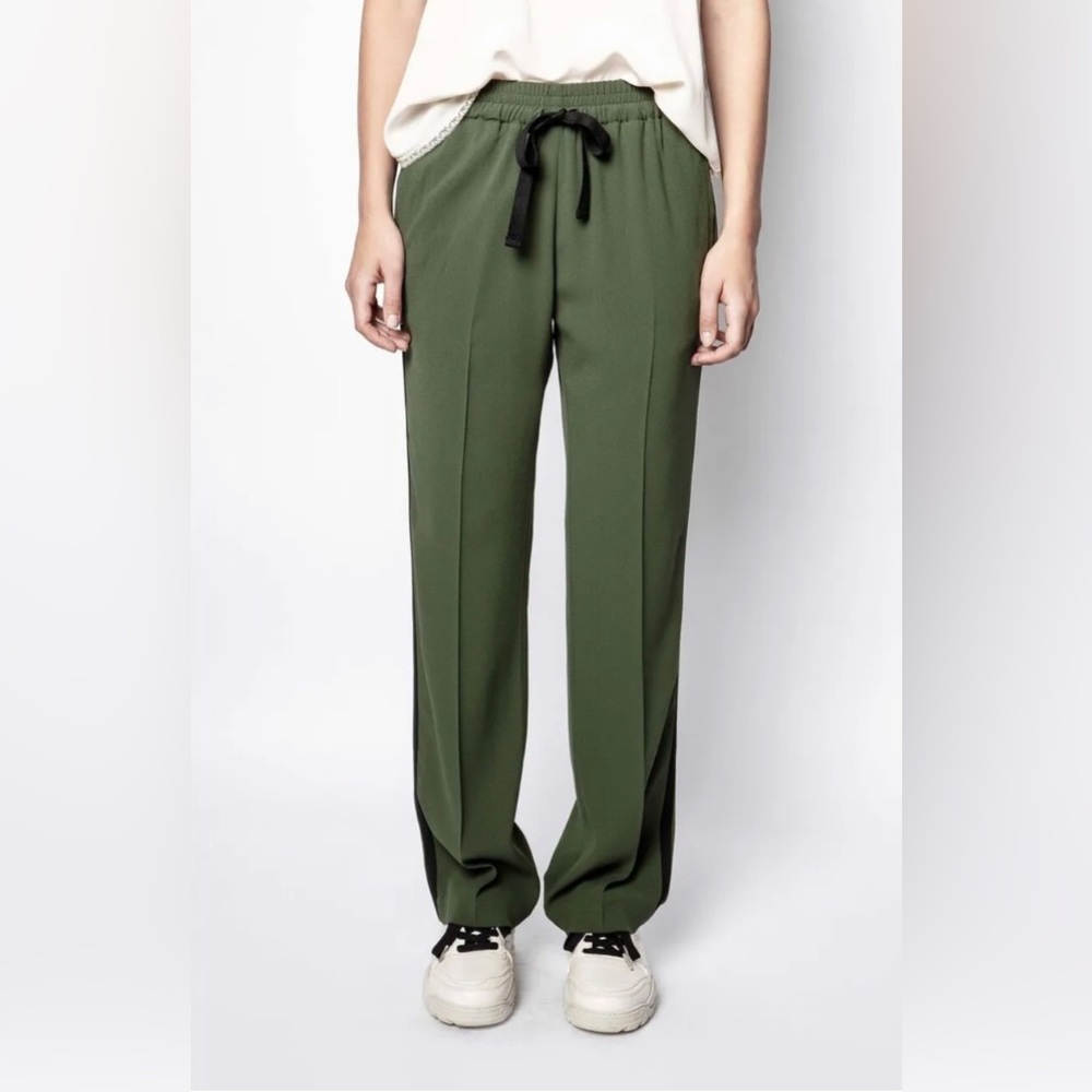 ZADIG & VOLTAIRE POMY CREPE PANT size 34 US XS Green black Retail $348 Sold Out
